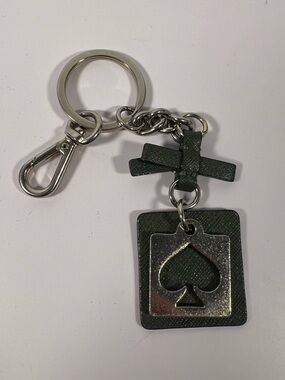 Kate Spade Spade Logo Keychain Green Leather Bow Charm